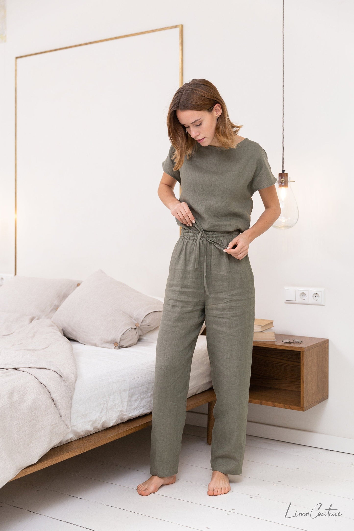 Safari Green Linen Pajama Set | Linen Loungewear