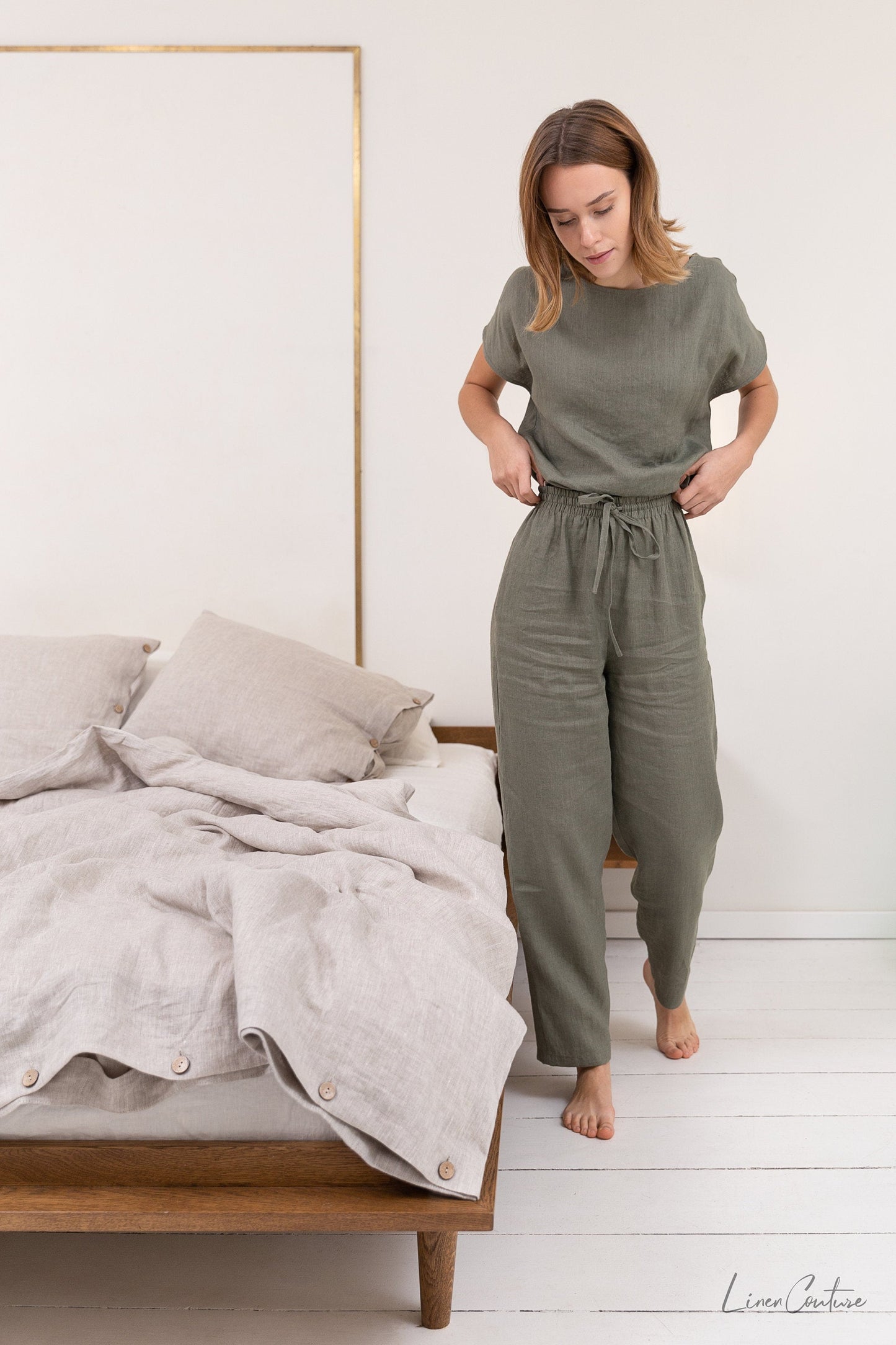 Safari Green Linen Pajama Set | Linen Loungewear