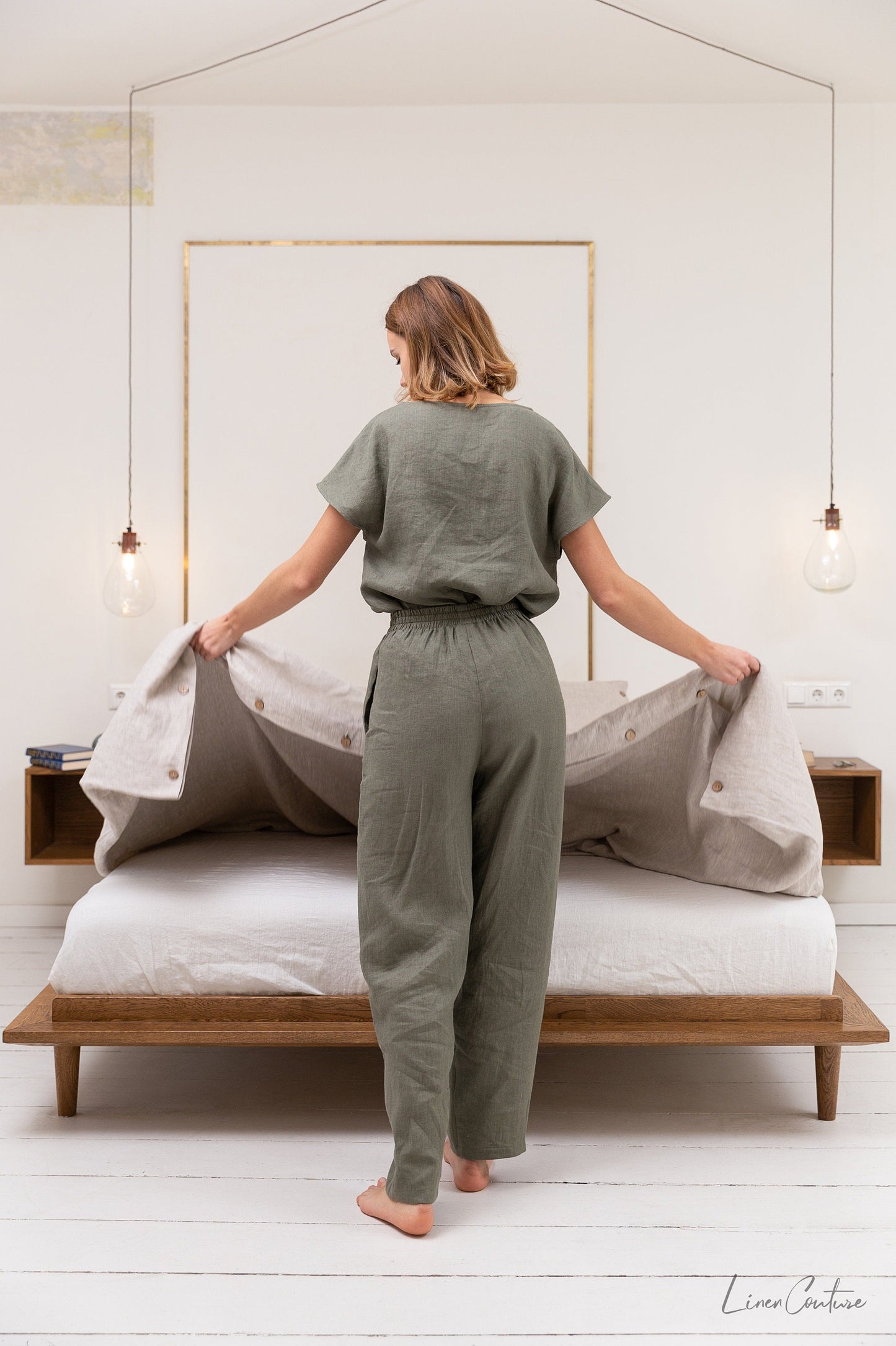 Safari Green Linen Pajama Set | Linen Loungewear